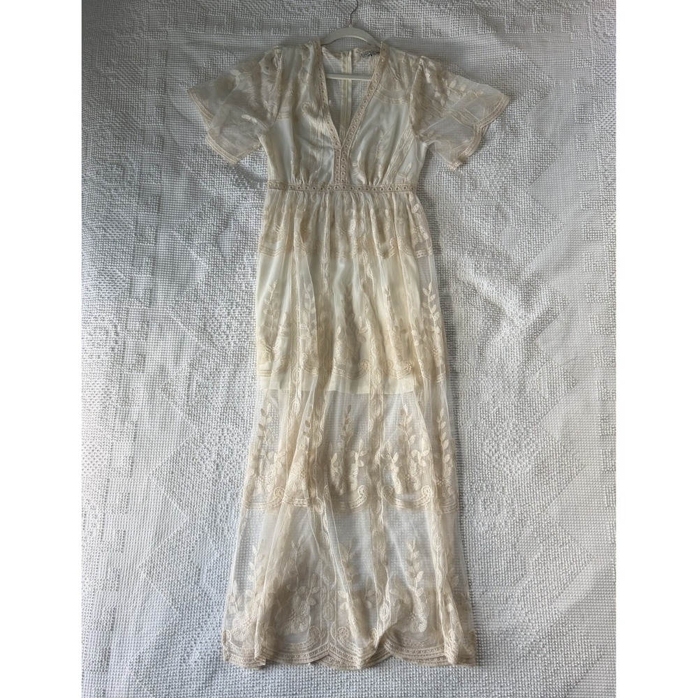 Haute Monde Lace Maxi Dress Gown Ivory/ Cream Womens Medium